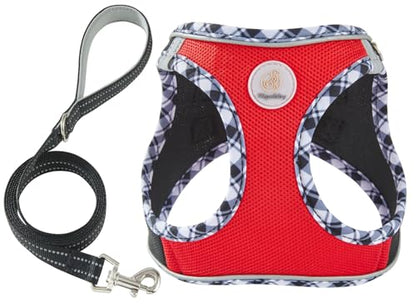 Hipubby Dog Harness Small Sized and Leash Set, No Pull Soft Mesh Puppy Vest, Reflective Breathable Lightweight Pet Harness, Harness for Small Medium Dogs and Cats - Black Red, S - color: Black Red, size: S (Chest: 14.5"-16")