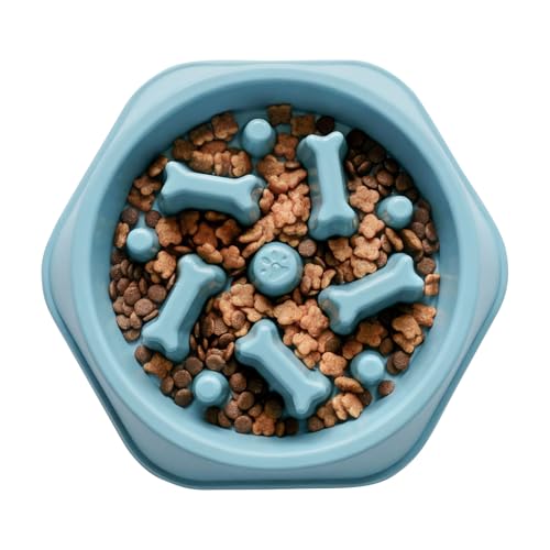 Slow Feeder Dog Bowls Anti Gulping Reduces Gastric Burden Prevents Bloat and Digestive Issues Safe Durable Material Easy to Clean Puppy Slow Feeder Bowl for Healthy Eating Excess Energy Management - color: Blue