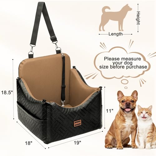 JOEJOY Dog Car Seats for Small Medium Dogs Under 35lbs, Waterproof PU Leather Dog Booster Seat with Detachable Cover, Thickened Memory Foam Pet Car Seat with Safety Belt and Storage Pockets - color: Brown