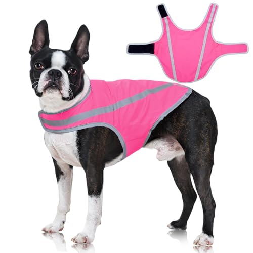 FUAMEY Dog Reflective Vest for Medium Dogs,Dog Hunting Vest High-Visibility Dogs Safety Vest for Night Walking Water-Resistant Service Pet Gear Adjustable Outdoor Activities Pink M - color: Pink, size: Medium