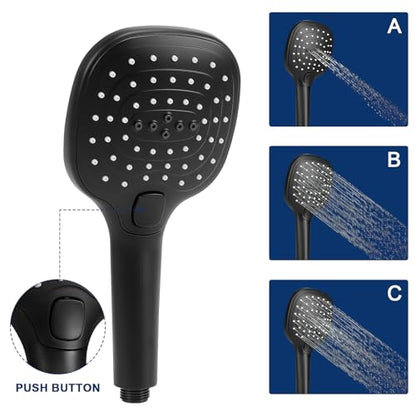 NearMoon Shower Head with Hose, High Pressure Stainless Steel Rain Shower and 3 Settings Handheld Spray Combo with Push Button Flow Control (12 Inch, Matte Black) - color: Matte Black, size: 12 Inch