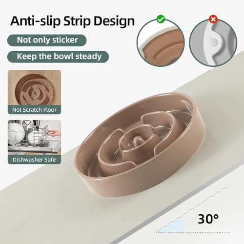 Havniva Ceramic Slow Feeder Dog Bowls, 1.2 Cups Dog Bowl Slow Feeding for Small and Medium Breed, 7.3inch Puzzle Dog Food Bowl Slow Feeder Non-Slip Anti-Gulping and Anti-Choking Reduces Bloating - color: 1 x Brown Coffee-A, size: 7.3inch