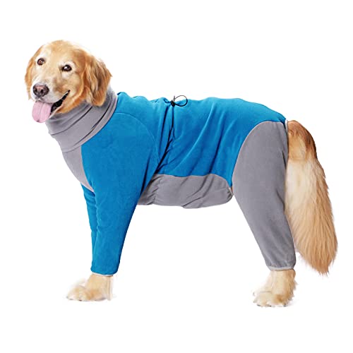 Dog Winter Coat for Large Medium Small Dogs, Warm Fleece High Collar Full Body Dog Jumpsuit Comfortable Onesie Apparel (Blue, 5X-Large) - color: Blue, size: 5XL(Reference Weight 65-88 lbs)