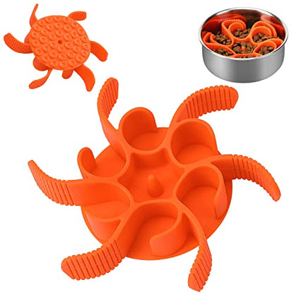 Anipaw Dog Slow Feeder Bowls Silicone Spiral Pet Food Feeder Insert to Slow Down Eating for Large Medium Small Breed Dogs Perfect with Stainless Steel Glass Ceramic Pet Bowls (Orange) - color: Orange