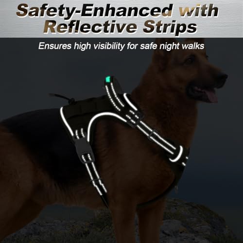 BARKBAY Service Dog Vest Tactical Dog Harness Medium Large Sized Dog No Pull Adjustable Dog Harness Reflective K9 Working Training Easy Control Military Molle System(Green,L) - color: Green, size: Large