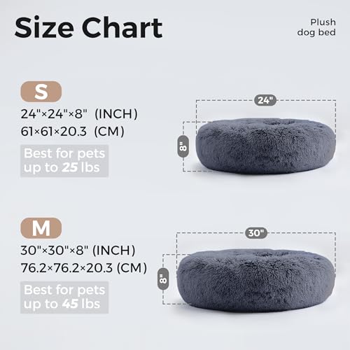 WESTERN HOME WH Calming Dog & Cat Bed, Anti-Anxiety Donut Cuddler Warming Cozy Soft Round Bed, Fluffy Faux Fur Plush Cushion Bed for Small Medium Dogs and Cats (20"/24"/27"/30") - color: Navy Grey, size: 24.0"l x 24.0"w x 7.0"th
