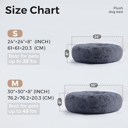 WESTERN HOME WH Calming Dog & Cat Bed, Anti-Anxiety Donut Cuddler Warming Cozy Soft Round Bed, Fluffy Faux Fur Plush Cushion Bed for Small Medium Dogs and Cats (20"/24"/27"/30") - color: Navy Grey, size: 24.0"l x 24.0"w x 7.0"th