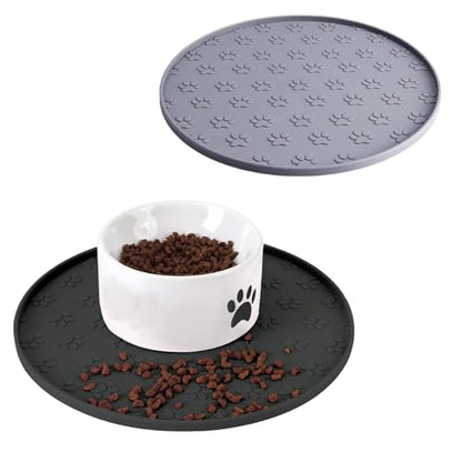 Dog Food Mat - Waterproof Cat Bowl Mat, Silicone Pet Food Mat with Edges, Nonslip Dog Feeding Mat for Protecting Floors (Grey+Black) - color: Grey+Black