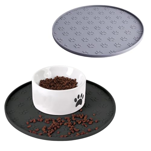 Dog Food Mat - Waterproof Cat Bowl Mat, Silicone Pet Food Mat with Edges, Nonslip Dog Feeding Mat for Protecting Floors (Grey+Black) - color: Grey+Black