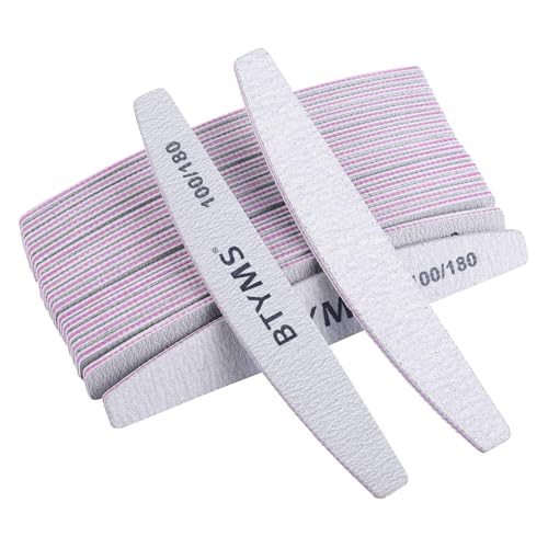 BTYMS 25Pcs 100/180 Grit Nail File and Buffer Professional Double-Sided Emery Boards for Acrylic, Gel & Natural Nails - size: 25 Count (100/180 Grit)
