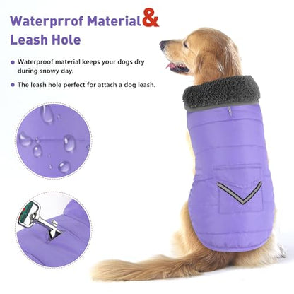 Petglad Dog Coat, Waterproof Dog Winter Jacket with Pocket, Reflective Adjustable Pet Snow Vest, Warm Cozy Fleece Sweater for Small Medium Extra Large Dogs - Light Purple, 3XL - color: Light Purple, size: 3XL(Chest Girth:33.9-42.9")