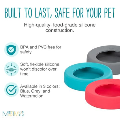 Messy Mutts Silicone Non-Spill Bowl | Dog or Cat Travel Necessity | Splash Less Food/Water Bowl for Pets | Slobber Stopper Water Bowl | 5.25 Cups (Blue) - color: Blue