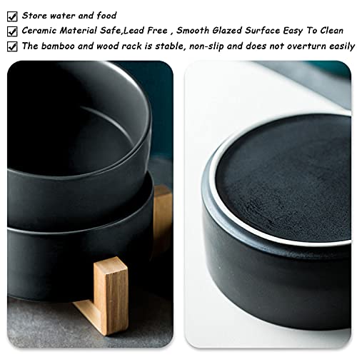 Petygooing Ceramic Black Cat Dog Bowl Set with Stand,Pet Food and Water Dish,Medium Pet Bowls Anti-Slip Set of 2 Cat Bowls-Pet Food Dishes- Small Medium Size Dog (28 OZ /3.6 Cups) - color: Black, size: Medium Size Dog Bowls 850ML*2