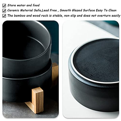 Petygooing Ceramic Black Cat Dog Bowl Set with Stand,Pet Food and Water Dish,Medium Pet Bowls Anti-Slip Set of 2 Cat Bowls-Pet Food Dishes- Small Medium Size Dog (28 OZ /3.6 Cups) - color: Black, size: Medium Size Dog Bowls 850ML*2