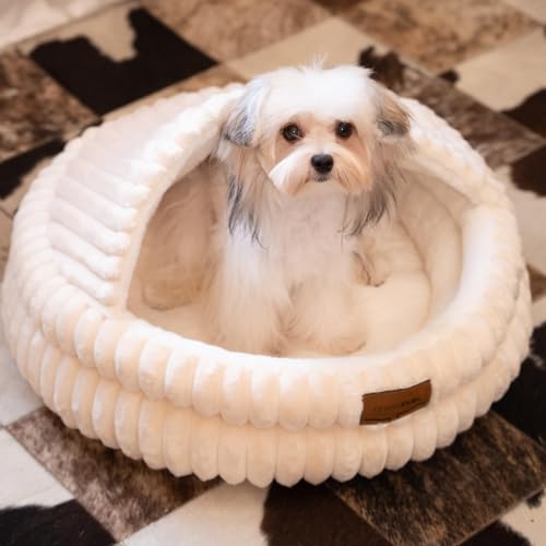 CHEERPALS Cat Cave Bed for Indoor Cats, Washable Covered Cat Bed Hooded Kitty Bed Soft Fluffy Pet Bed for Puppy and Small Dog(White) - color: White