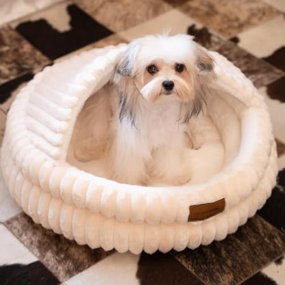 CHEERPALS Cat Cave Bed for Indoor Cats, Washable Covered Cat Bed Hooded Kitty Bed Soft Fluffy Pet Bed for Puppy and Small Dog(White) - color: White