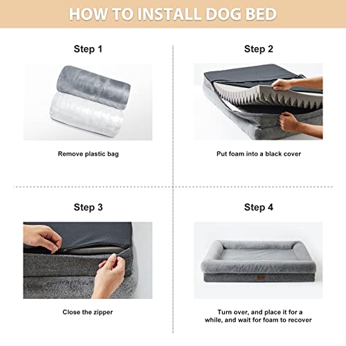 BFPETHOME Orthopedic Dog Beds for Extra Large Dogs, Washable Large Pet with Bolster, Orthopedic Large Dog Mats with Removable Covers & Waterproof Pet Bed for Pet - size: 53.0"L x 42.0"W x 7.0"Th