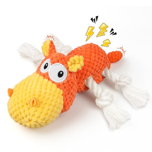 TOOPTATE Squeaky Dog Toys - Plush Dog Toy for Small, Medium, and Large Dogs, Great for Tug-of-War and Playtime - color: Yellow Orange, size: Medium
