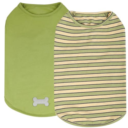 KYEESE 2Pack Dog Shirt, Soft Striped Dogs T Shirts, Lightweight Doggie Tank Top Cat Clothes, Sleeveless Dog Shirt for Small Dogs, Stretchy Pet Vest, Green, Small - color: 05# 2Pack (Green+Striped), size: Small (4-7lbs)