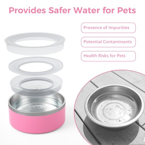WENBOKMIN Stainless Steel Dog Water Bowl, Slow Dog Bowls with Non Slip Bottom, No Spill Detachable and Easy to Clean, Keep Xerosis Pilorum, 64oz, Pink - color: Pink