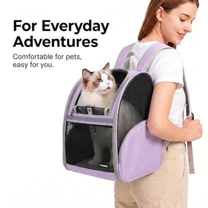 Cat Backpack Carrier for Small Dogs and Medium cat Puppy Kitten Bunny Pet Carrier Backpack Collapsible with Fully Ventilated Mesh with Safety Leash (Purple, 12.9" L x 10.62" W x 15.5" H - M) - color: Purple, size: Medium