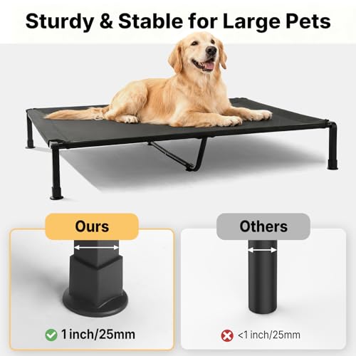 Veehoo Elevated Dog Beds Large Sized Dog with Fluffy Plush Bolster Cushion, Washable Orthopedic Dogs Couch Bed, Raised Pet Cot with Removable Mat, Breathable Mesh, No-Slip Feet, 53 x 37 inches, Black - color: Black, size: 53"L x 37"W x 7.9"Th