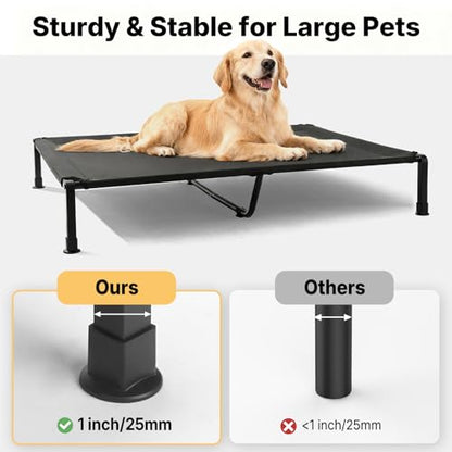 Veehoo Elevated Dog Beds Large Sized Dog with Fluffy Plush Bolster Cushion, Washable Orthopedic Dogs Couch Bed, Raised Pet Cot with Removable Mat, Breathable Mesh, No-Slip Feet, 53 x 37 inches, Black - color: Black, size: 53"L x 37"W x 7.9"Th