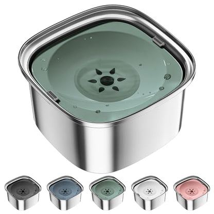 UPSKY 3L Dog Water Bowl 101oz Stainless Steel No Spill Large Capacity Dog Food Water Bowl Slow Water Feeder, Spill Proof Pet Water Dispenser Vehicle Carried Travel Water Bowls - color: H-Green