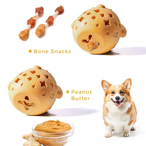 MewaJump Stuffed Dog Toy Treat Dispenser Dog Toy Puzzle Rubber Chew Toys Treat Food Dispensing Toys for Teeth Cleaning Ball Interactive Enrichment Toys for Puppy, Small, Medium, Large Breeds - color: yellow hen