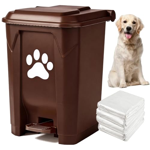 tebiete Dog Poop Trash Can Outdoors Pet Waste Station with Lid Dog Waste Disposal Container with Removable Inner Bin Bucket Hands-Free Pedal Garden Yard Home with Waste Bags, Brown - color: 1Pack Brown