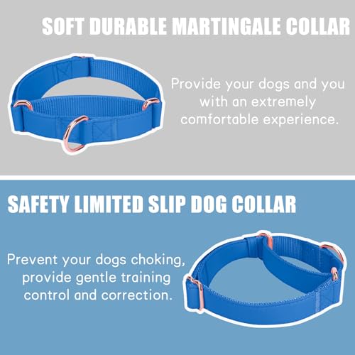 Soft Leather Martingale Dog Collar - Adjustable Rose Gold Limited Slip Collars [Easy to Clean], Stylish Durable Heavy Duty Nylon No Pull Training Collar for Small Medium Large Dogs XS Dark Blue - color: Dark Blue, size: XS (Neck 8"-11", Width 3/5")