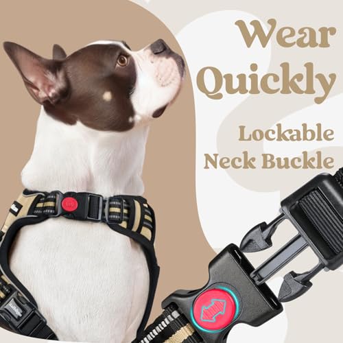 rabbitgoo Dog Harness Small Sized, No Pull Easy On & Off with 3 Buckles Pet Harness, Adjustable Soft Walking Vest with 2 Clips and Handle, Reflective for Small Dogs, Beige, S - color: Beige, size: Small