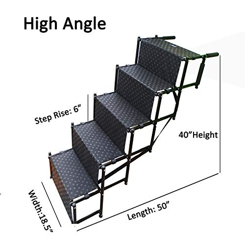 Upgraded Dog Stairs, Metal Frame Foldable Large Dog Step, Lightweight Portable Pet Ladder Ramp for Cars, SUVs and High Bed, 5 Steps