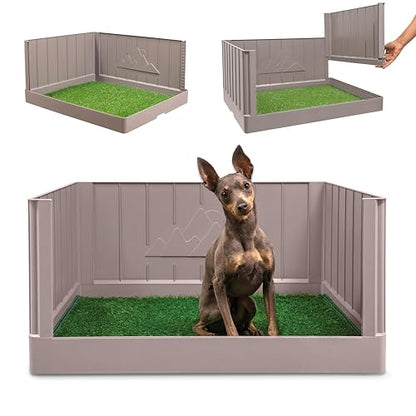 Dog Grass Pad with Tray, Indoor Dog Potty, Litter Box with High Walls, Artificial Grass for Dogs, Pee Pad Holder, Potty Training Tray with Reusable Turf Patch, for Apartments & Balconies
