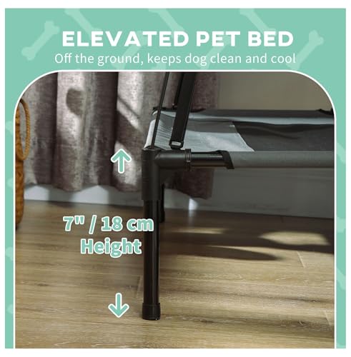 Dog Bed with Canopy 30 inch, Elevated Dog Cot Outdoor, UV Protection Pet Bed for Camping, Breathable Mesh Bed for Medium Dogs Up to 44lbs, Gray
