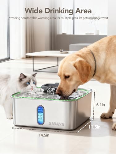 SIBAYS 4Gal/15L Dog Water Fountain for Large Dogs, Stainless Steel Large Pet Water Fountain, Ultra Quiet Automatic Dog Water Bowl Dispenser with Water Level Window and LED Light(FS78, Silver-Grey) - color: Silver-Grey