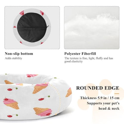 Calming Dog Bed for Small Dogs & Cats Plush Washable Donut Bed | Ice Cream 20" Anti Anxiety Round Pet Bed with Raised Rim, Warm & Anti-Slip Cushion for Indoor Pets - size: 16 inch