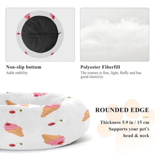 Calming Dog Bed for Small Dogs & Cats Plush Washable Donut Bed | Ice Cream 13" Anti Anxiety Round Pet Bed with Raised Rim, Warm & Anti-Slip Cushion for Indoor Pets - size: 20 inch