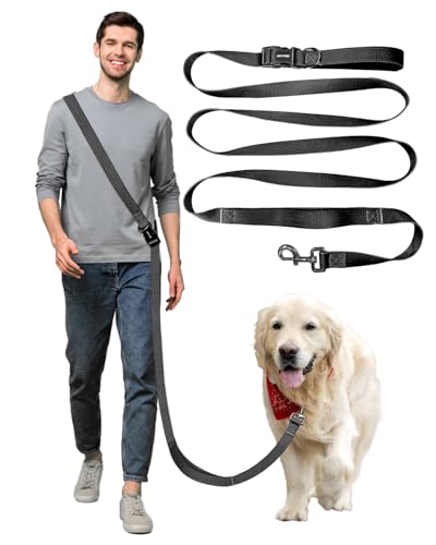 Hands Free Dog Leash, 5.1-8.9Ft Crossbody Long Leash, Waist Dog Belt for Small & Medium Dogs, City Walking & Running Outdoor Hiking &Travel etc. (Black) - color: Black