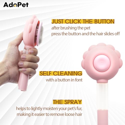 Self-Cleaning Pet Grooming Brush – Smooth Grooming Brush for Dogs and Cats, Easy Hair Removal with the Push of a Button, Gentle Shedding Remover for Small Pets