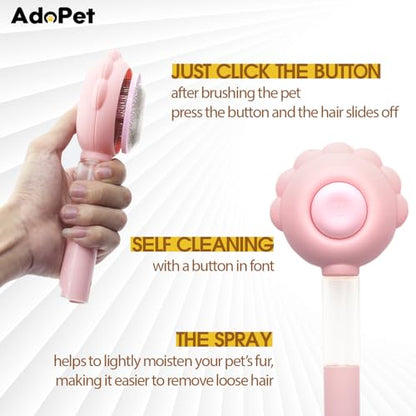 Self-Cleaning Pet Grooming Brush – Smooth Grooming Brush for Dogs and Cats, Easy Hair Removal with the Push of a Button, Gentle Shedding Remover for Small Pets