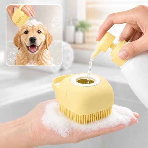 Soft Silicone Pet Bath Massage Brush for Dogs & Cats, Gentle Grooming Cleaning Tool for Puppy Kitten Washing, yellow - color: Yellow