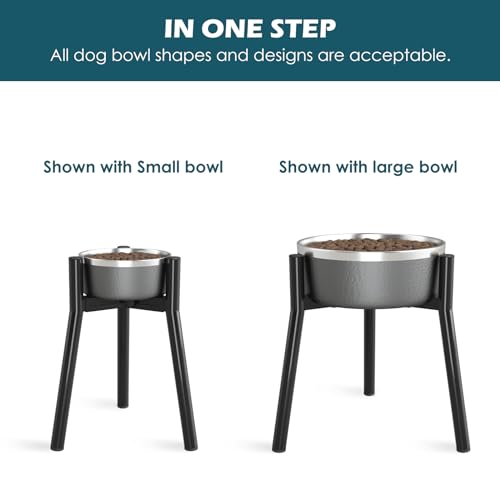 SHAINFUN Adjustable Metal Raised Stand for Large & XL Breeds, Compatible with 7 to 10.6" Wide Bowls, Single Tall Elevated Feeder (Bowl Not Included) - color: Black-Round, size: Height: 13.7", Width: 7-10.6"