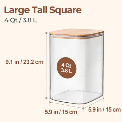ComSaf 2Pcs Large Glass Storage Containers with Lids 4Qt, 1 Gallon Wide Mouth Flour Sugar Storage Containers, Large Capacity and Sealed for Rice, Cereal, Oat, Easy Clean and Scoop, Pantry Organization - size: 4Qt*2