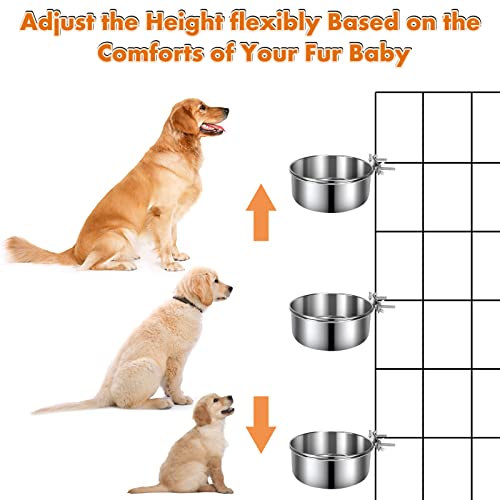 Dog Crate Water Bowl, 2 pcs Stainless Steel Large Dog Bowls 40oz & 60oz, Durable Anti-Spill Pet Metal Bowls for Cage Kennel Crate, Hanging Water/Food Bowl for Medium & Large Dogs - color: 2pack silver