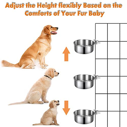 Dog Crate Water Bowl, 2 pcs Stainless Steel Large Dog Bowls 40oz & 60oz, Durable Anti-Spill Pet Metal Bowls for Cage Kennel Crate, Hanging Water/Food Bowl for Medium & Large Dogs - color: 2pack silver