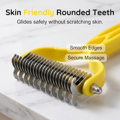 Double Sided Dematting Comb for Cats & Dogs, Undercoat Rake, Safe Deshedding Grooming Tool, Gentle Matt Remover Detangler for Long Thick Haired Pets, Ergonomic Pet Grooming Brush (Onyx) - color: Onyx
