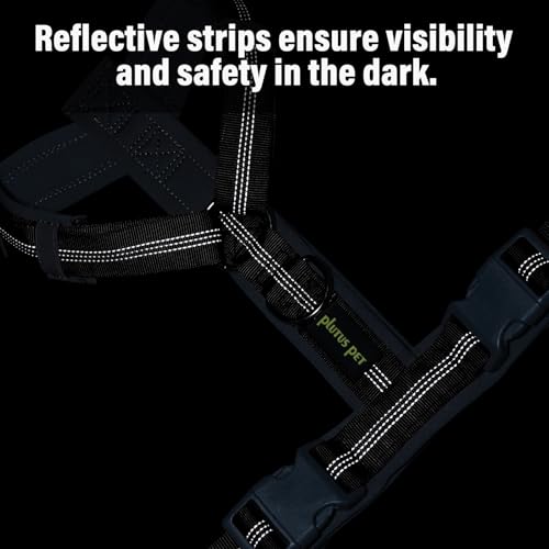 Plutus Pet No Pull Dog Harness, Adjustable Nylon Harness with Soft Padding, Reflective and Heavy Duty Dog Harness for Small, Medium, Large Dogs(Black, L) - color: Black, size: L