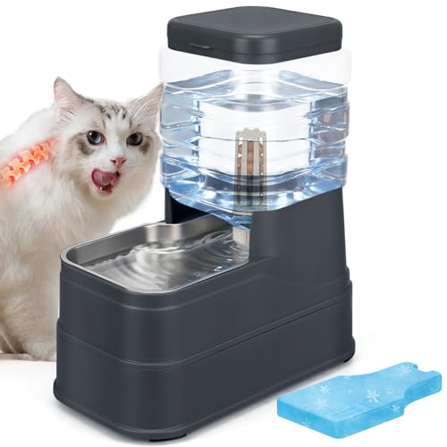 1.1 Gallon Pet Automatic Dog Water Dispenser Cat Gravity Waterer Feeder with Stainless Steel Bowl Large Capacity Puppy Feeding Raised Bowls with Filter,Ice Pack (Charcoal Gray, 4L(1.1 Gallon)) - color: Charcoal Gray, size: 4l(1.1 Gallon)