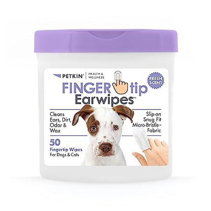 Petkin Fingertip Ear Wipes for Dogs and Cats, 50 Finger Wipes - Slip-On, Snug Fit, Micro-Bristle Fabric - Cleans Ears, Dirt, Odor and Wax - Convenient, Ideal for Home and Travel - Fresh Scent - size: 50ct